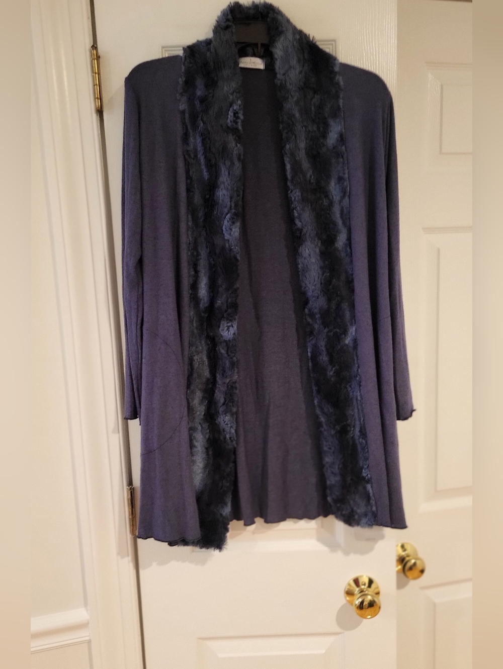 Vine Street Apparel Navy Blue Faux Fur Trim Open Cardigan